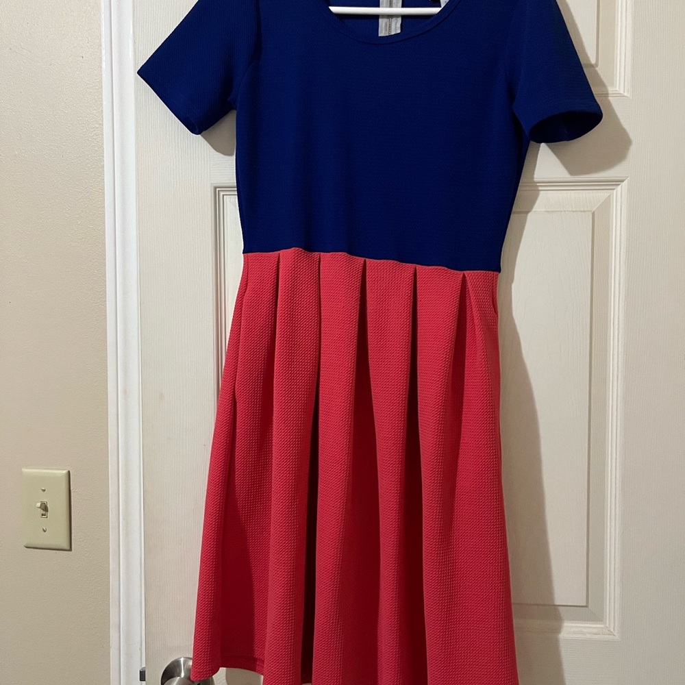 LuLaRoe Blue and Pink Midi Dress